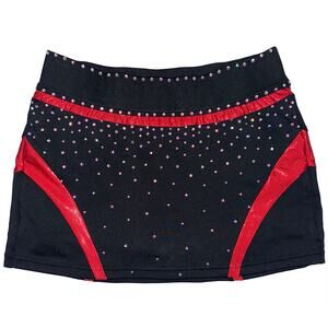 Rebel Athletic Black Red Rhinestone Adult Cheer Mini Skirt Skort Size AS
